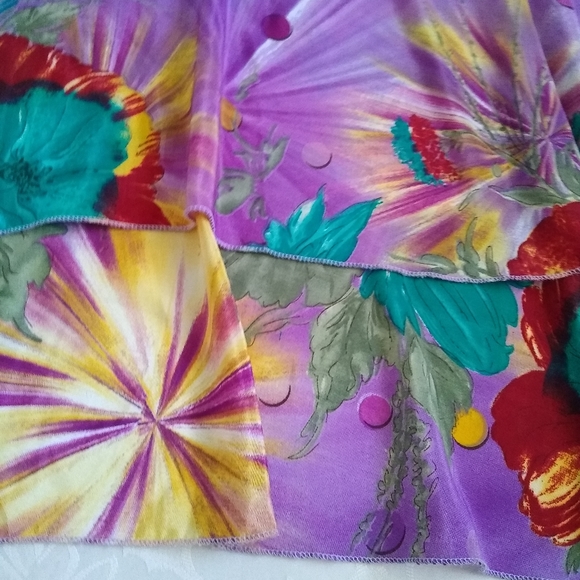 Vintage wrap silk blend purple floral flowy reversible skirt - Picture 6 of 7